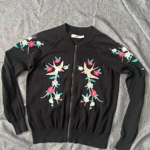 Embroidered Black Knit Cardigan